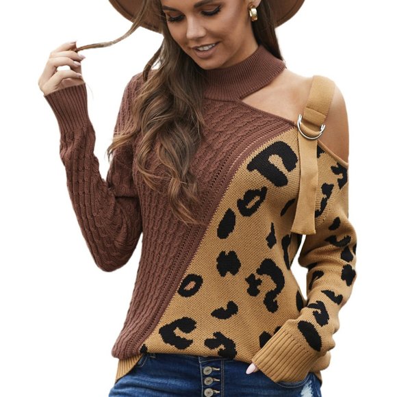 Sweaters - Brown Cold Shoulder Sweater